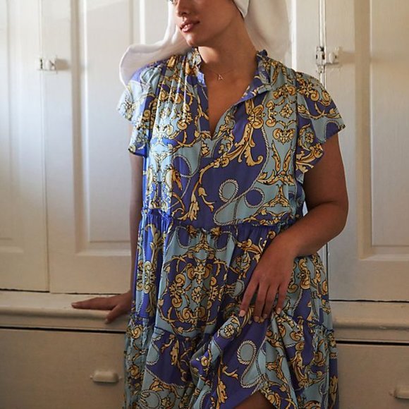 Anthropologie Blue and Yellow Midi Dress - Picture 5 of 5